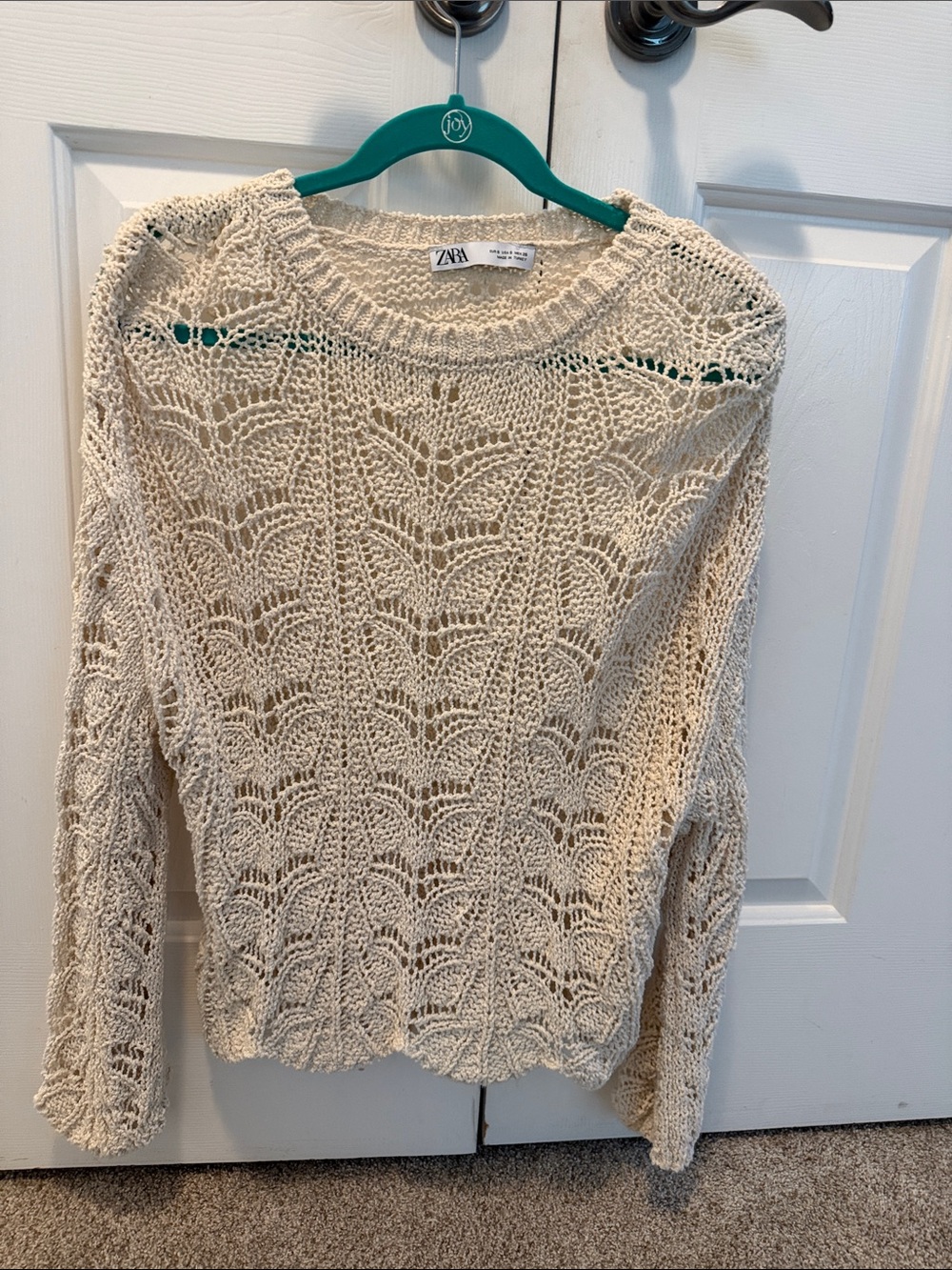 Zara Cream Open-Knit Long Sleeve Sweater